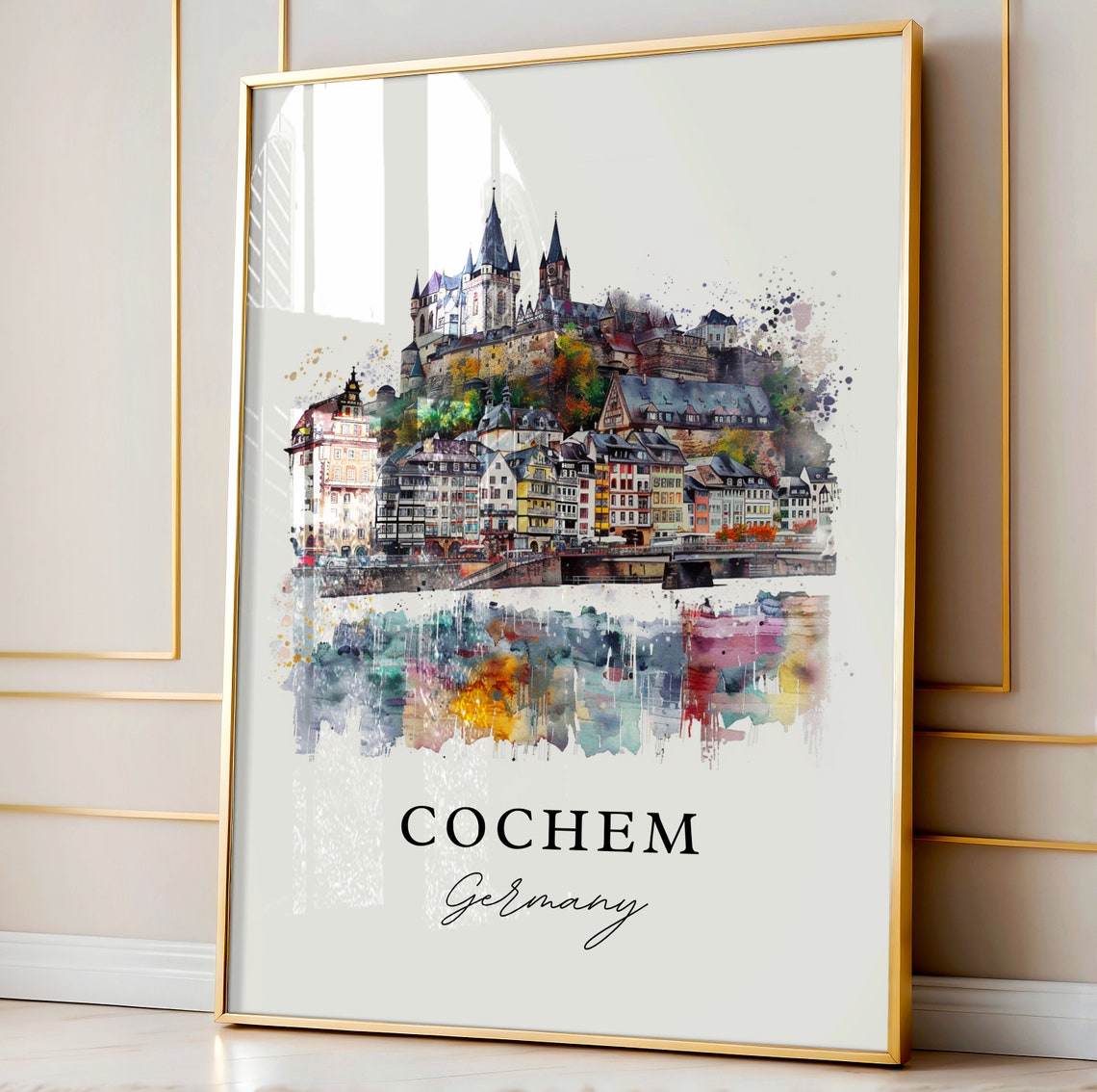 Cochem Germany Watercolor Travel Poster, Art Print - Image 3