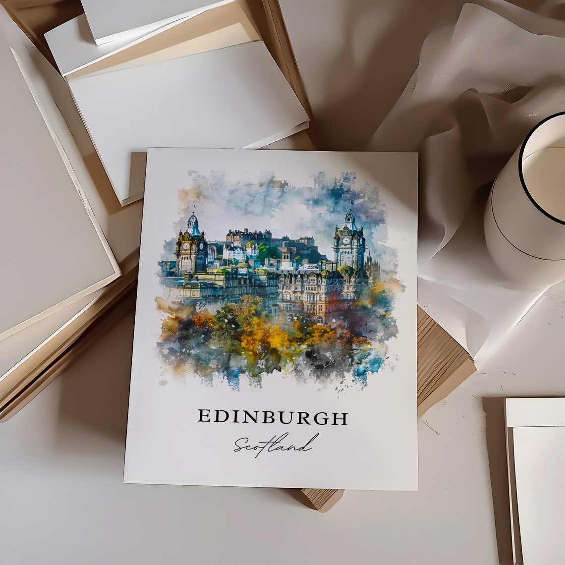 Edinburgh Watercolor Travel Poster, Scotland Wall Art - Image 6