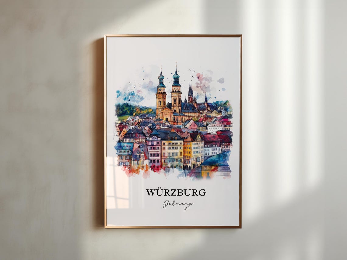 Wurzburg Germany Colorful Cathedral Skyline Watercolor Poster - Image 4