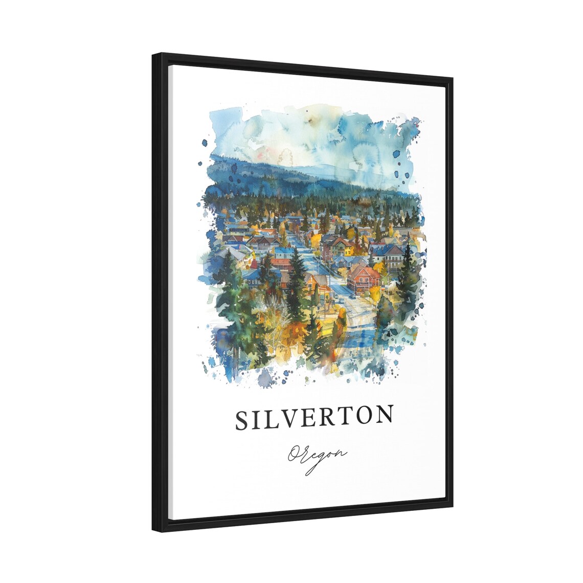 Silverton Oregon Small Town Evergreen Hills Watercolor Poster - Image 2