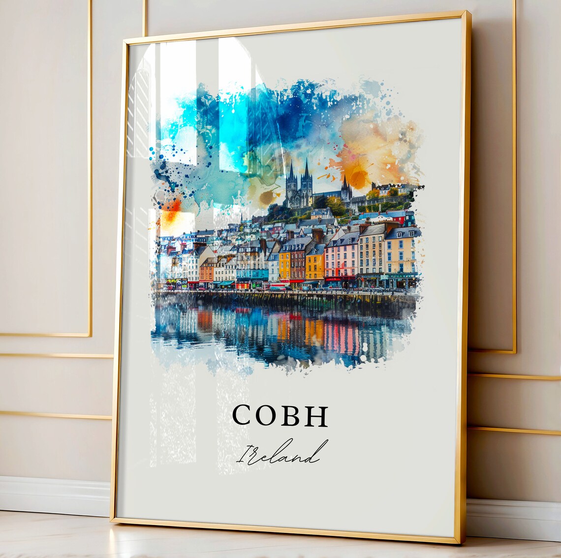 Cobh Ireland Colorful Harbor Town Cathedral Watercolor Poster - Image 4