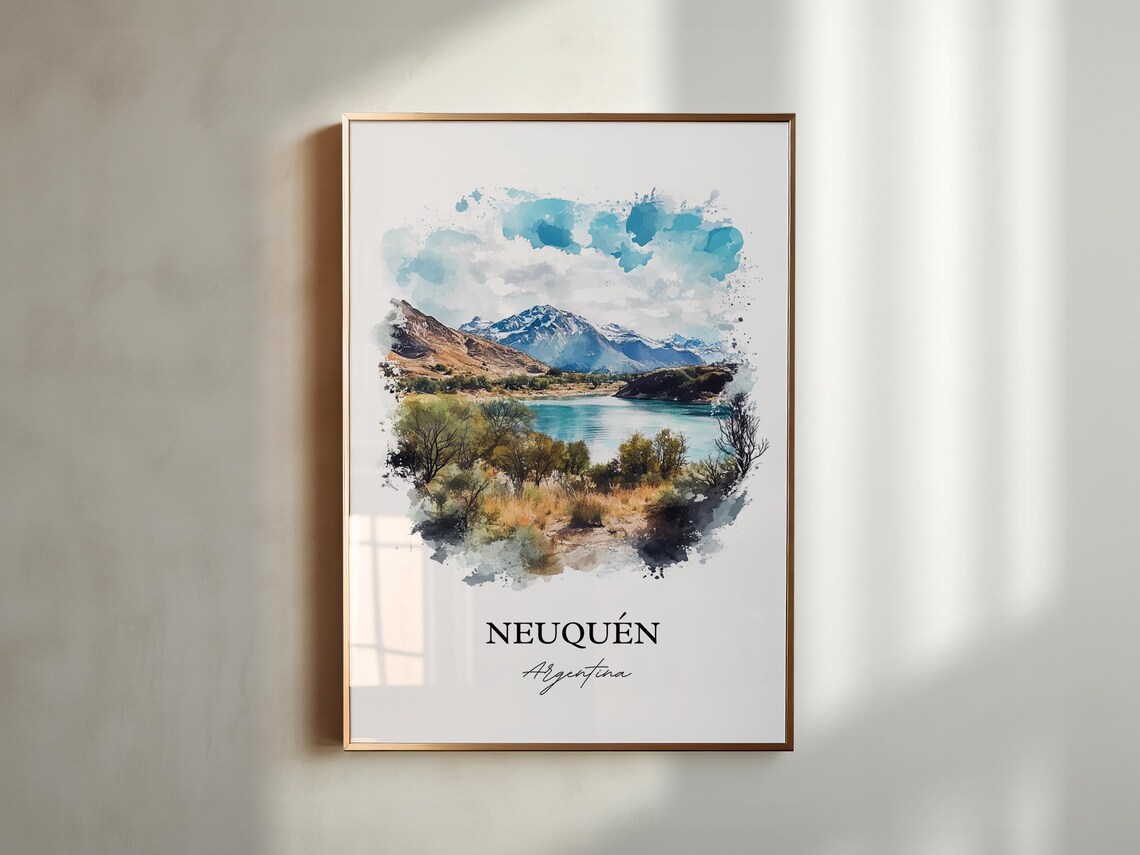 Neuquen Argentina Lake Mountain Watercolor Landscape Scene Poster - Image 6