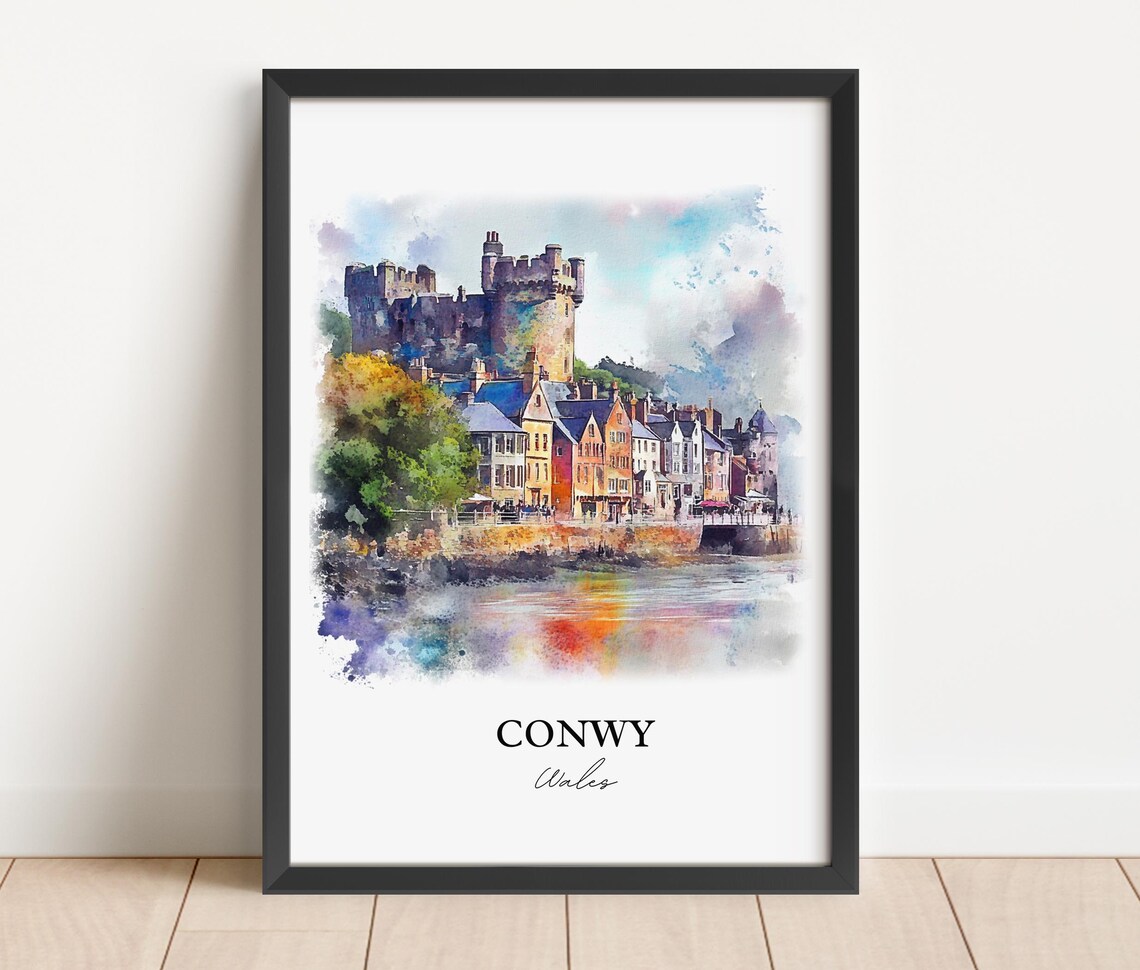 Conwy Wales Castle Harbour Watercolor Medieval Town Travel Poster - Image 2