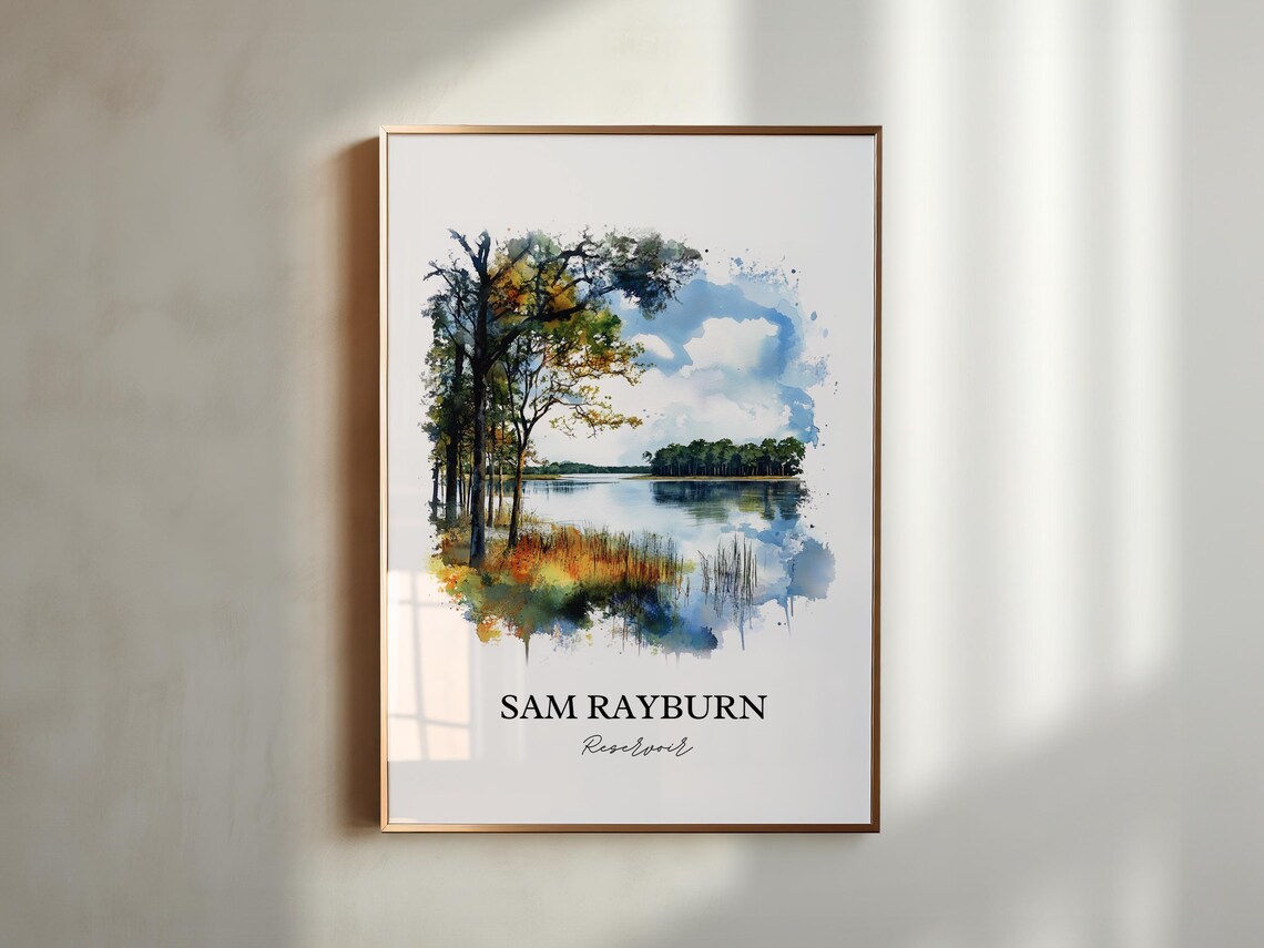 Sam Rayburn Reservoir Wooded Texas Shore Watercolor Lake Poster - Image 5