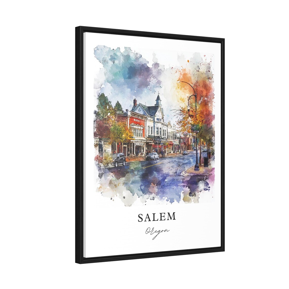 Salem Oregon Historic Downtown Street Watercolor Travel Poster - Image 2