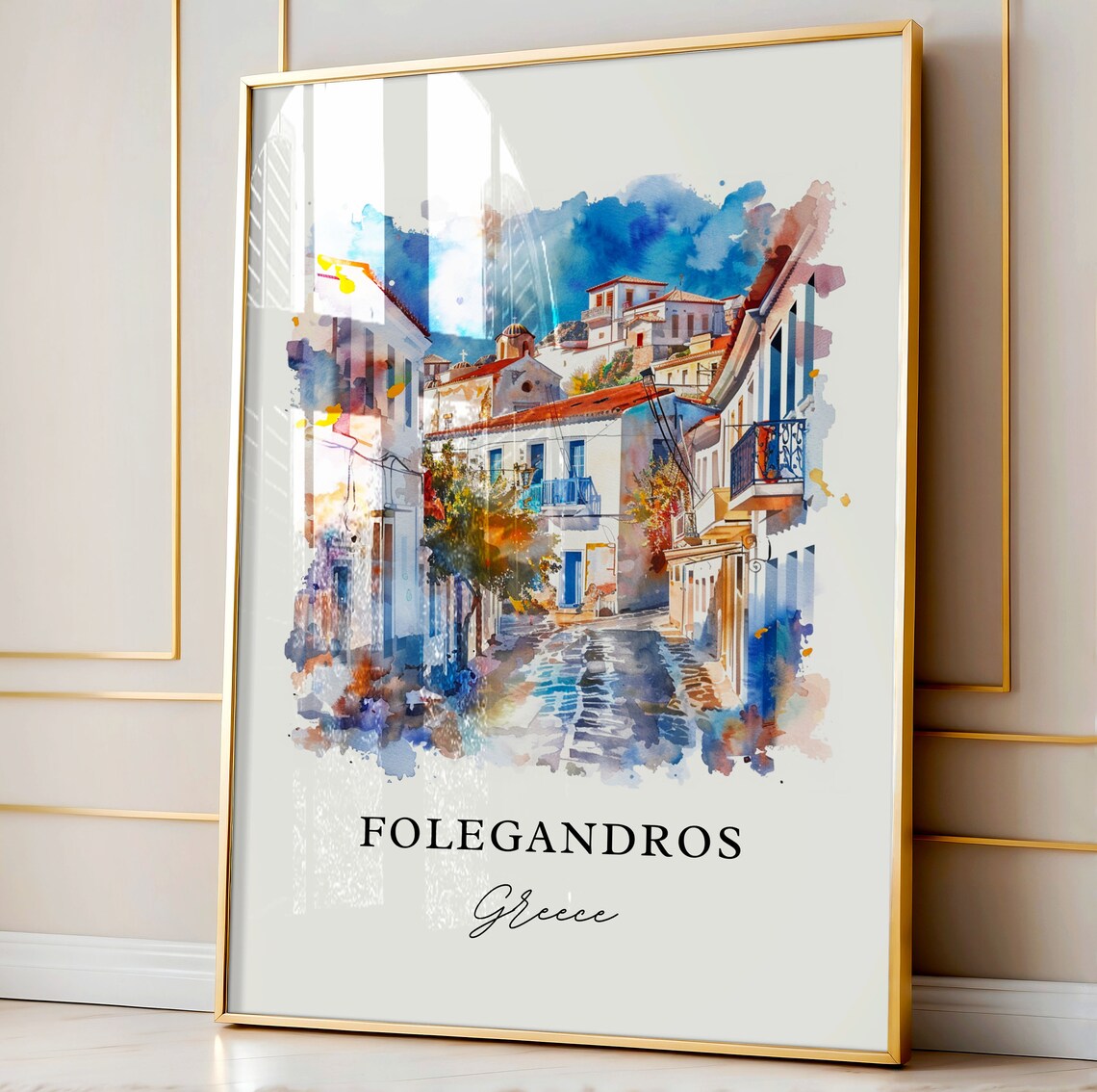 Folegandros Greece Whitewashed Island Street Watercolor Poster - Image 4