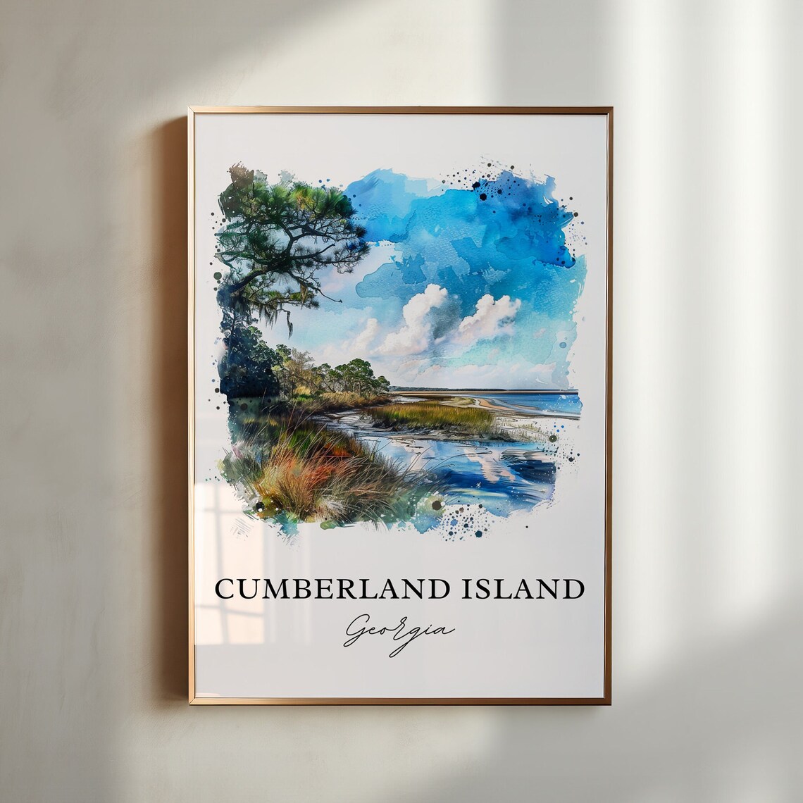Cumberland Island Georgia Marsh Oak Tree Beach Watercolor Art Poster