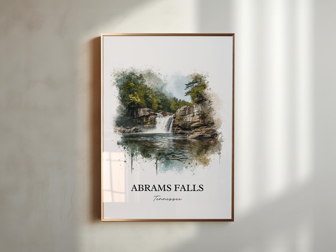 Abrams Falls Tennessee Smoky Mountains Waterfall Watercolor Poster - Image 3