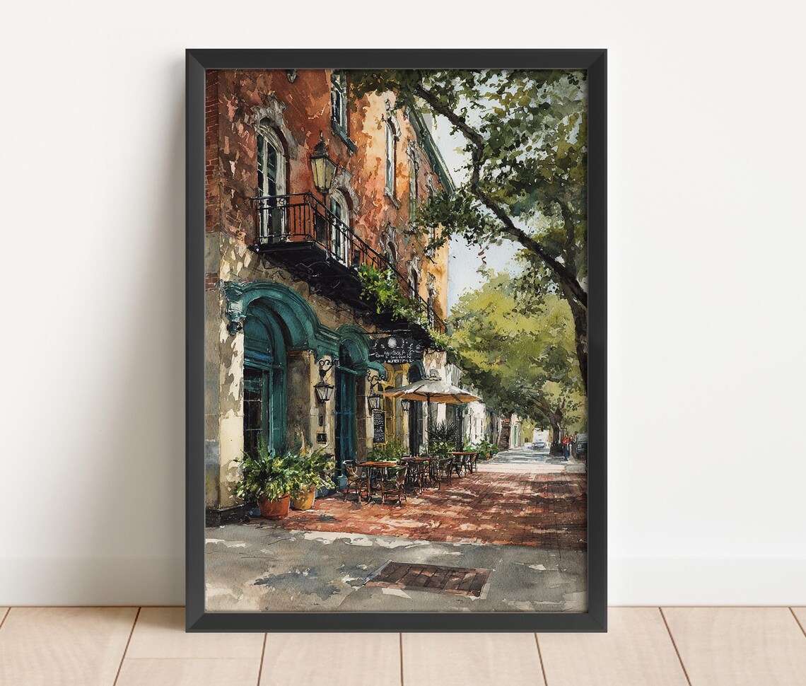 Savannah Watercolor Travel Poster, Georgia Decor