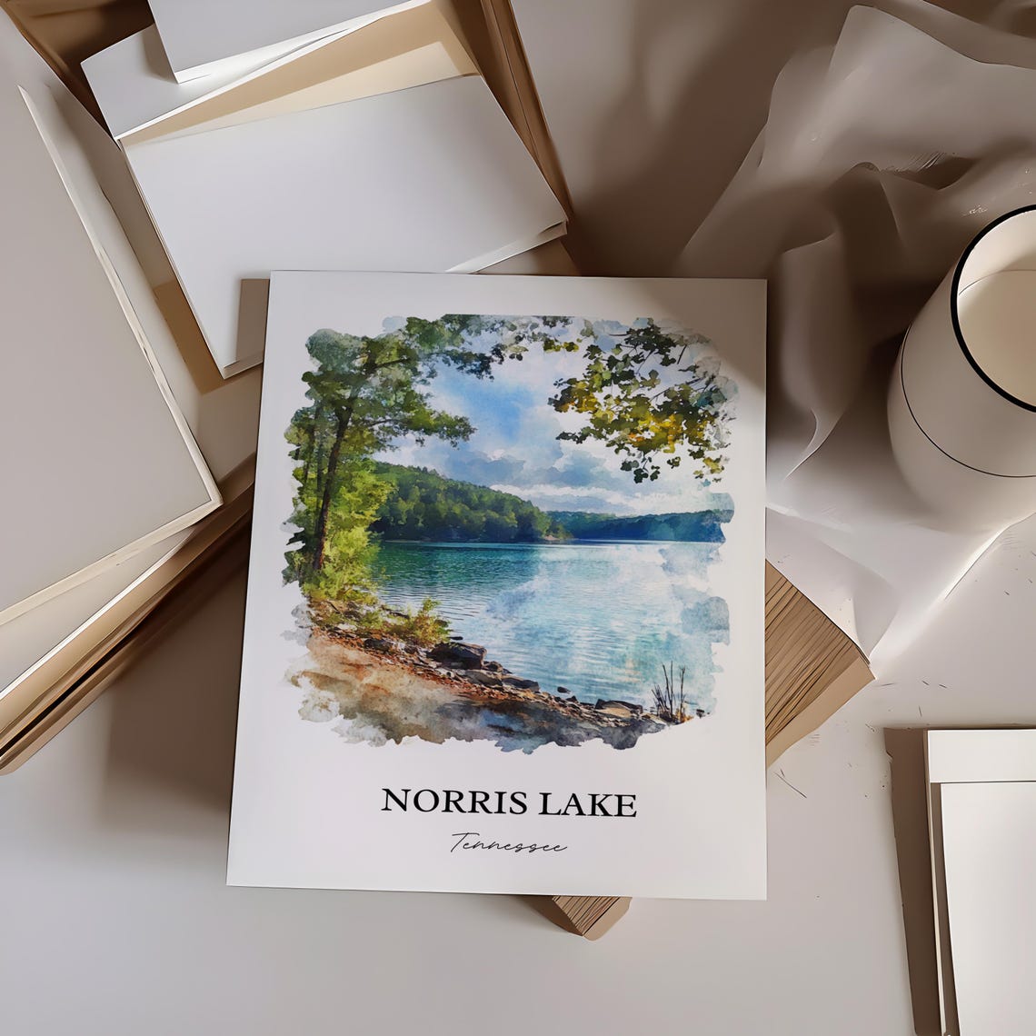 Norris Lake Tennessee Peaceful Cove Watercolor Lakeside Art Poster - Image 3