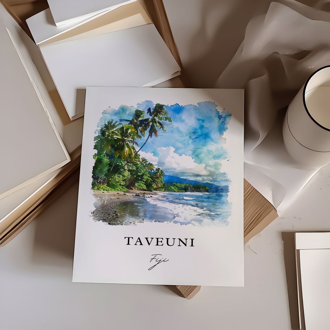 Taveuni Fiji Palm Beach Watercolor Tropical Island Artwork Poster - Image 5