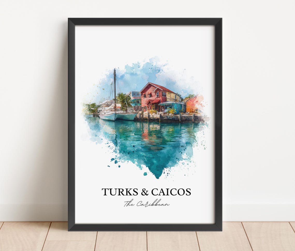 Turks And Caicos Wall Art Print Caribbean Watercolor Gift Travel Poster Housewarming - Image 2