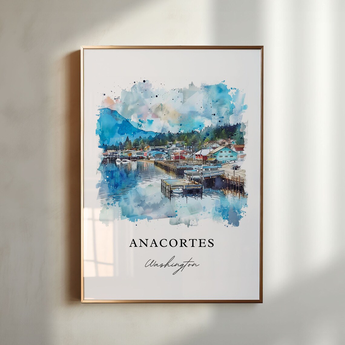 Anacortes Washington Watercolor Travel Poster