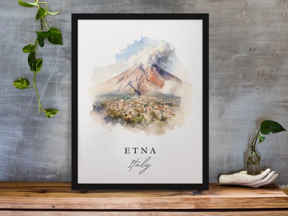 Etna Italy Travel Poster, Custom Text Art Print