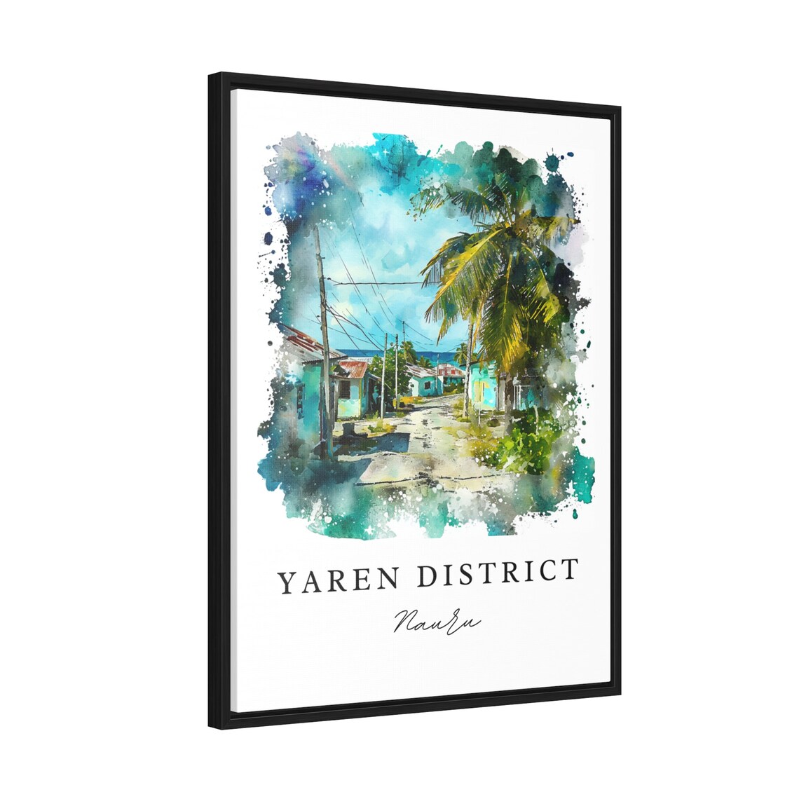 Yaren District Nauru Island Street Palm Trees Watercolor Art Poster - Image 2