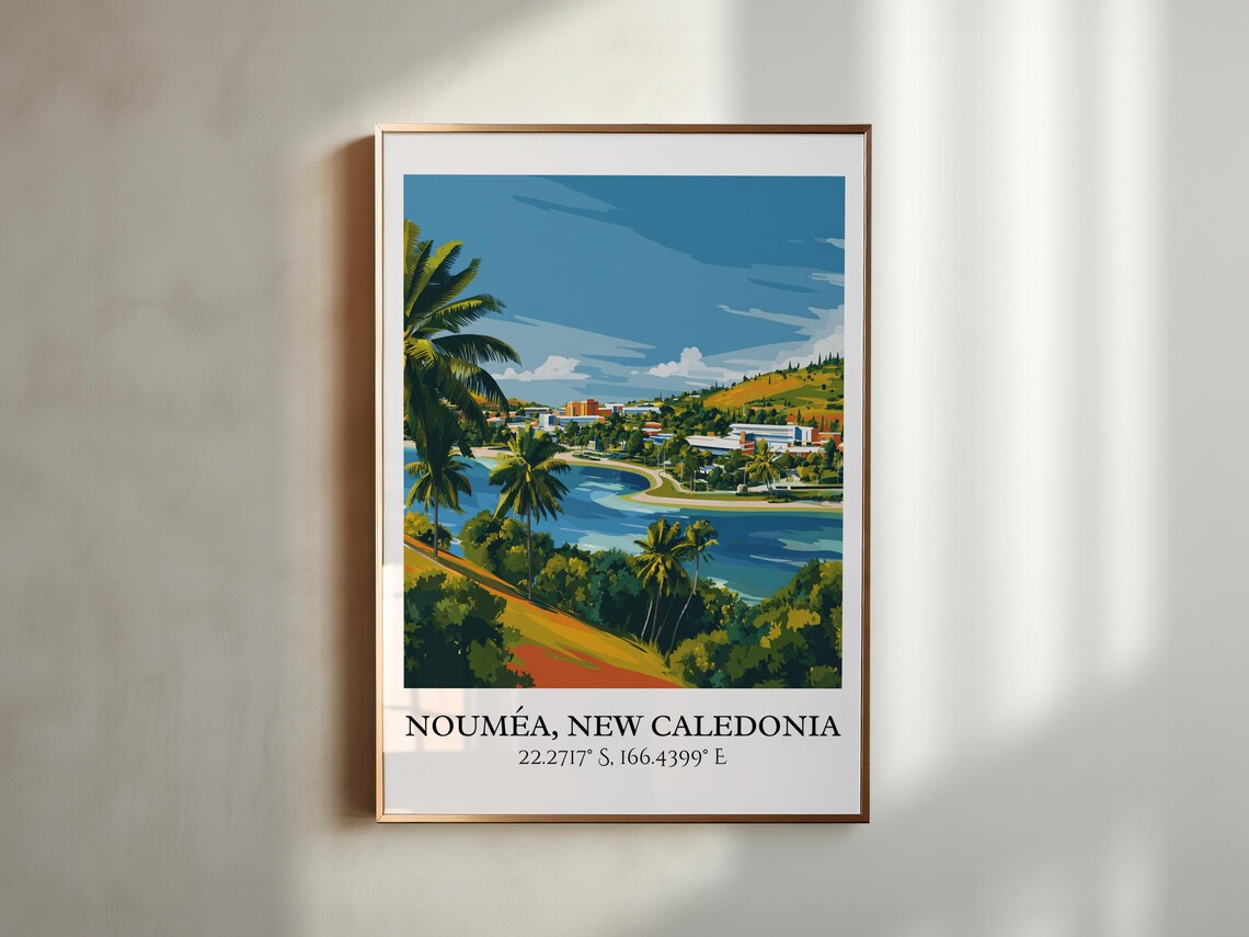 Noumea New Caledonia Palm Bay Tropical Coast Retro Travel Poster - Image 6
