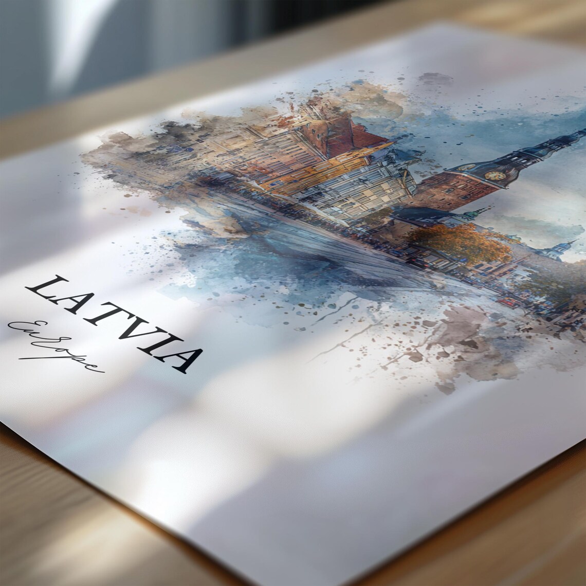 Latvia Riga Old Town Church Tower Watercolor Europe Travel Poster - Image 6