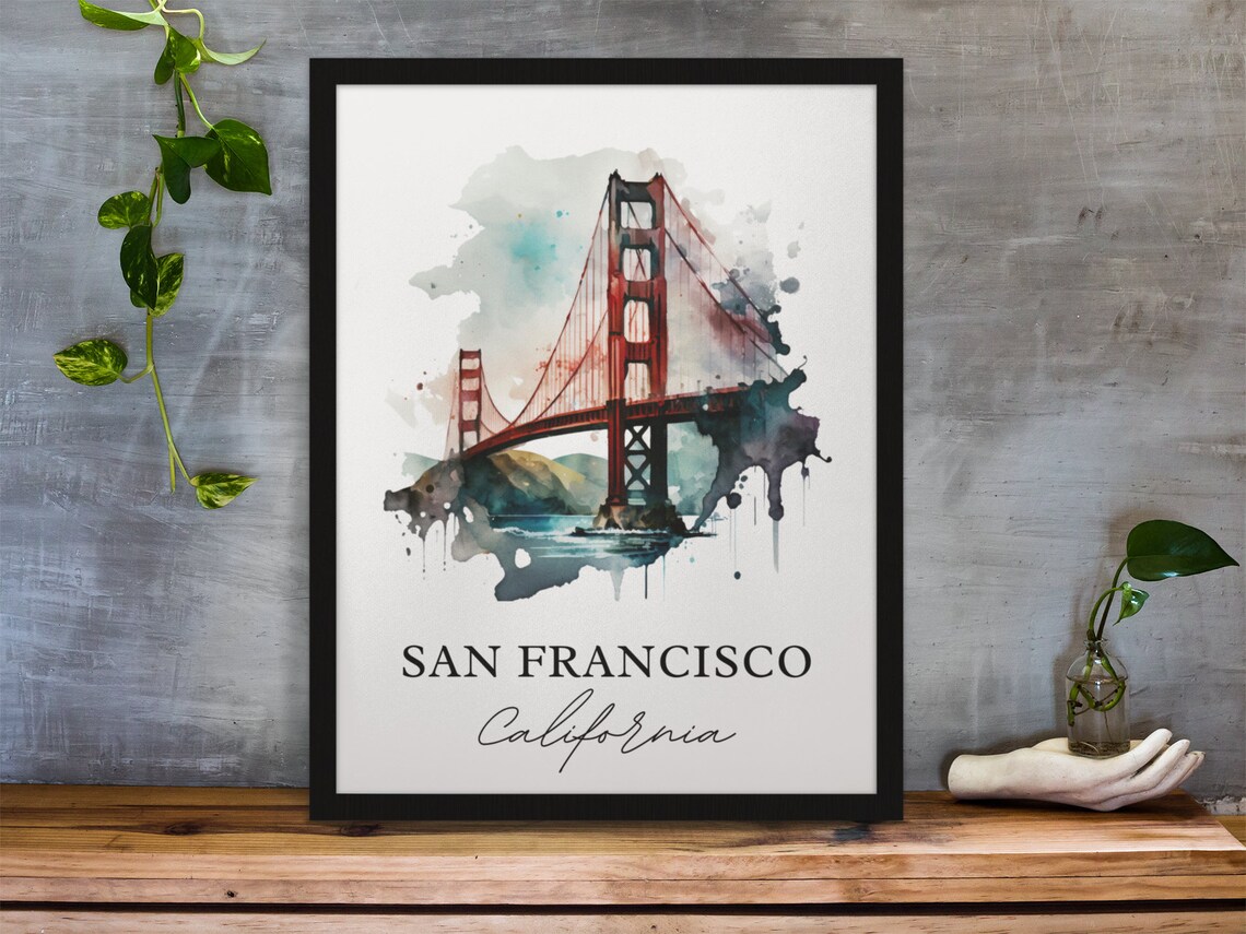 San Francisco California Golden Gate Bridge Watercolor Poster