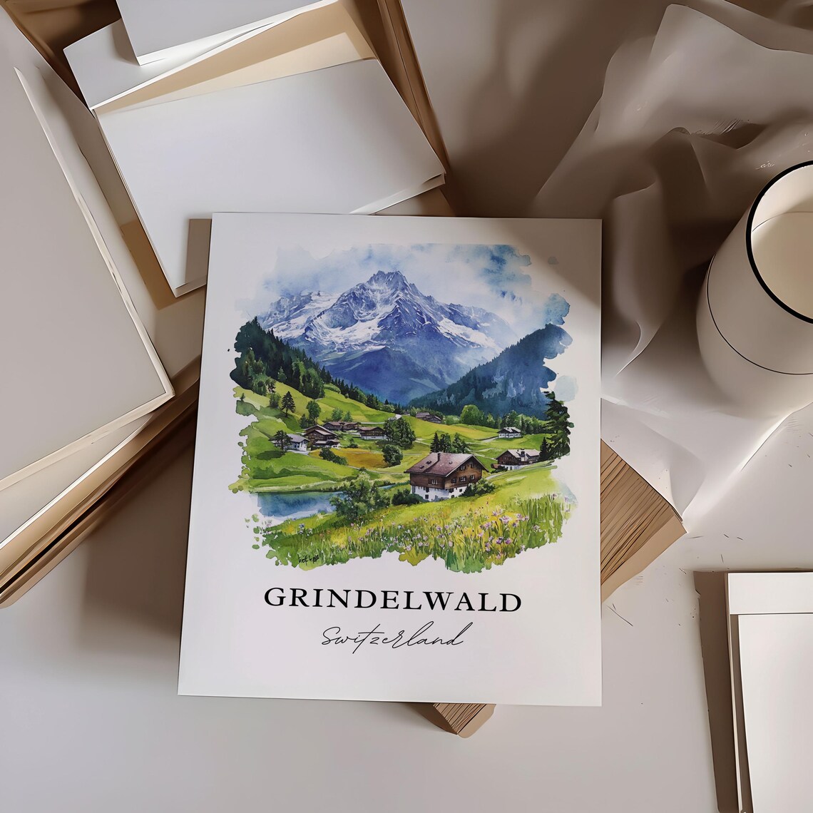 Grindelwald, Switzerland Travel Poster, Bernese Alps - Image 4