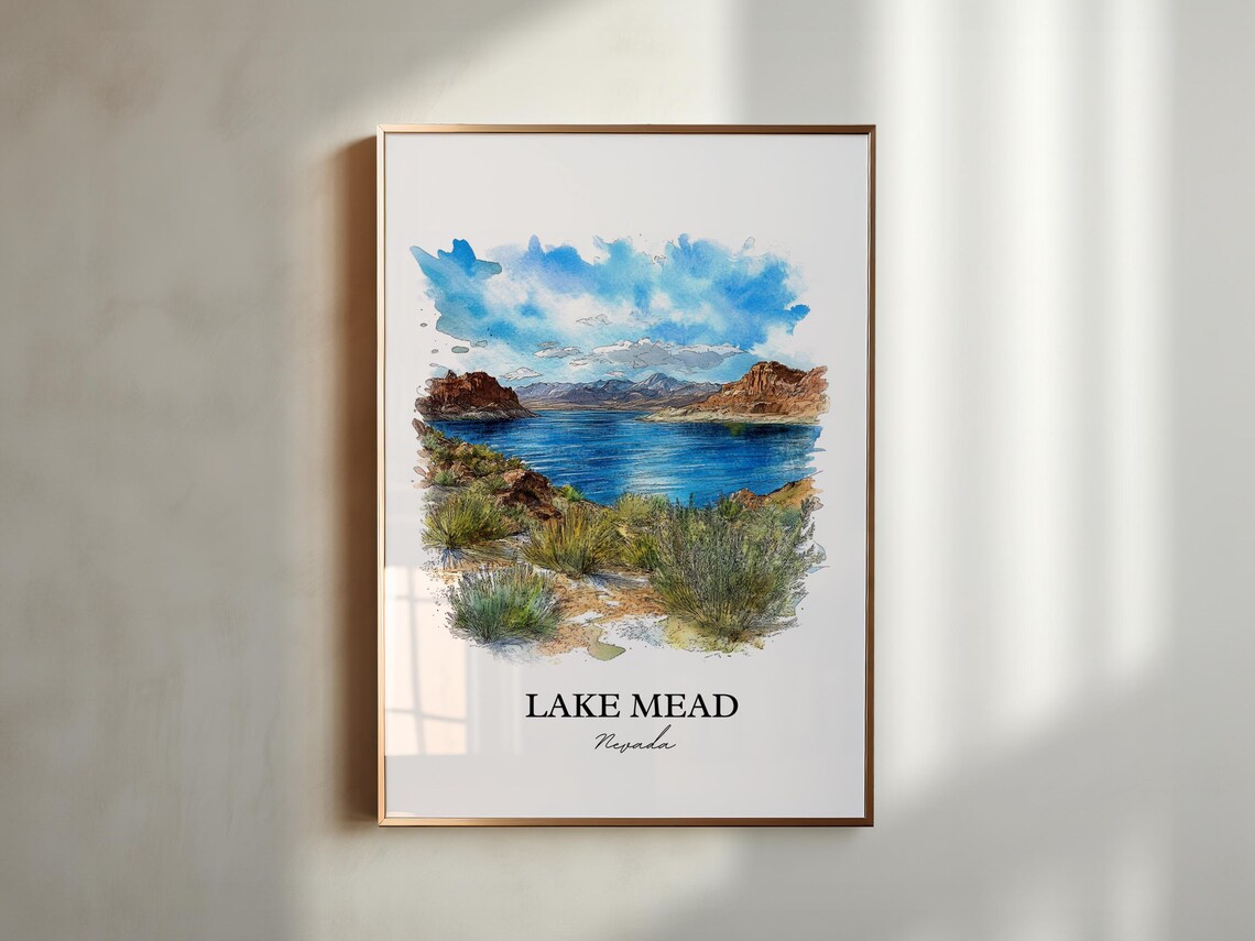Lake Mead Nevada Watercolor Desert Lake Red Rock Scene Poster - Image 5