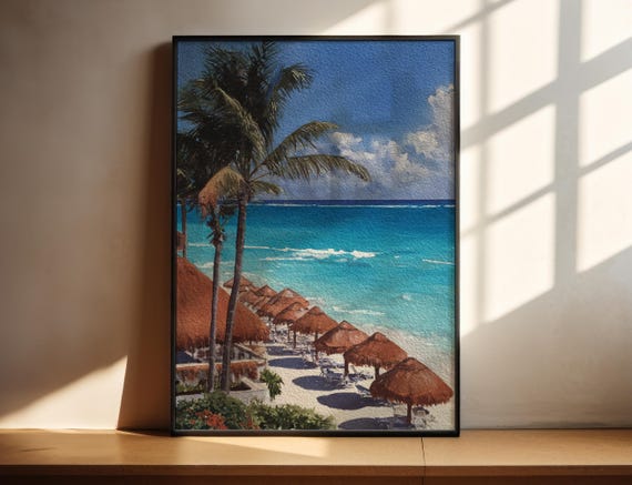 Cancun Watercolor Art Travel Print Artwork Beach Decor Mexico Wall