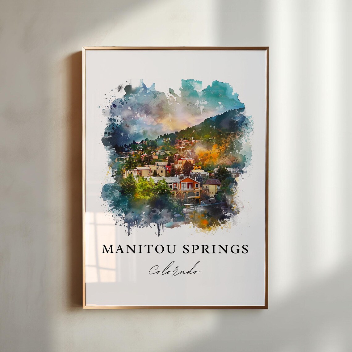 Manitou Springs Colorado Hillside Town Aerial Watercolor Poster