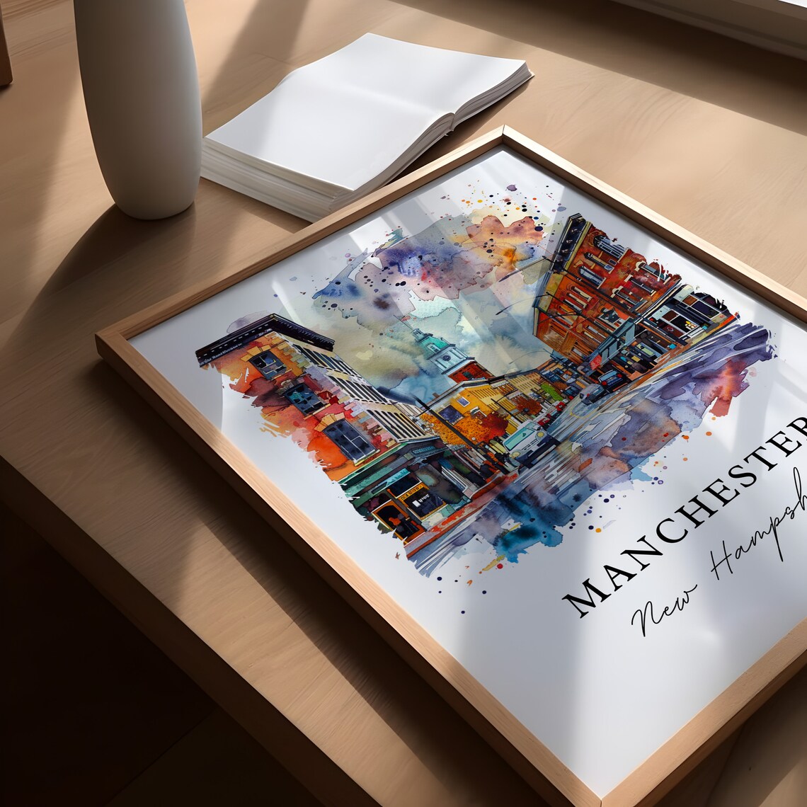 Manchester New Hampshire Downtown Street Watercolor City Poster - Image 5