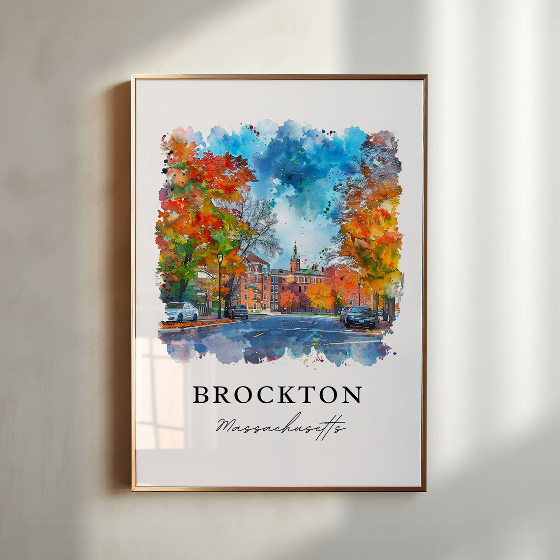 Brockton Massachusetts Autumn Foliage Street Watercolor Poster