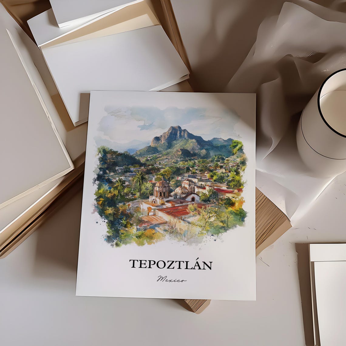 Tepoztlan Mexico Tepozteco Mountain Church Watercolor Scenic Poster - Image 3