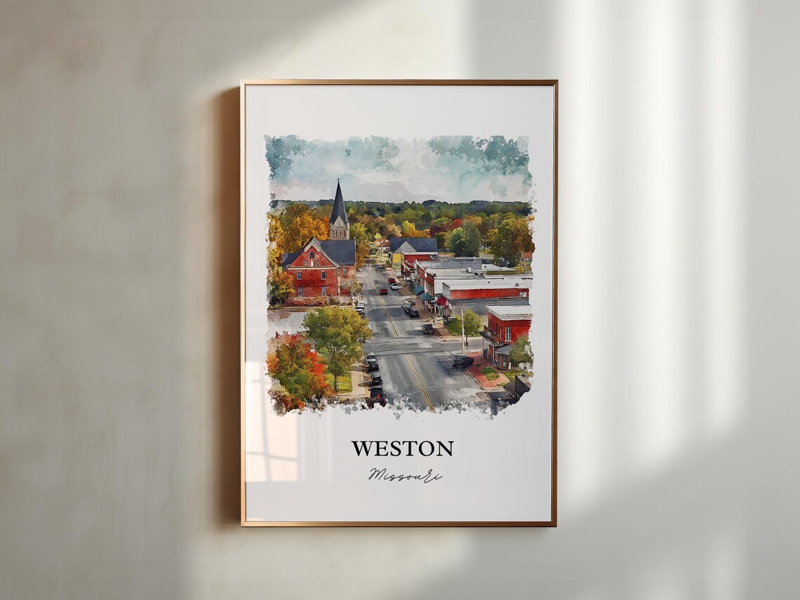 Weston Missouri Historic Main Street Watercolor Travel Gift Poster - Image 4