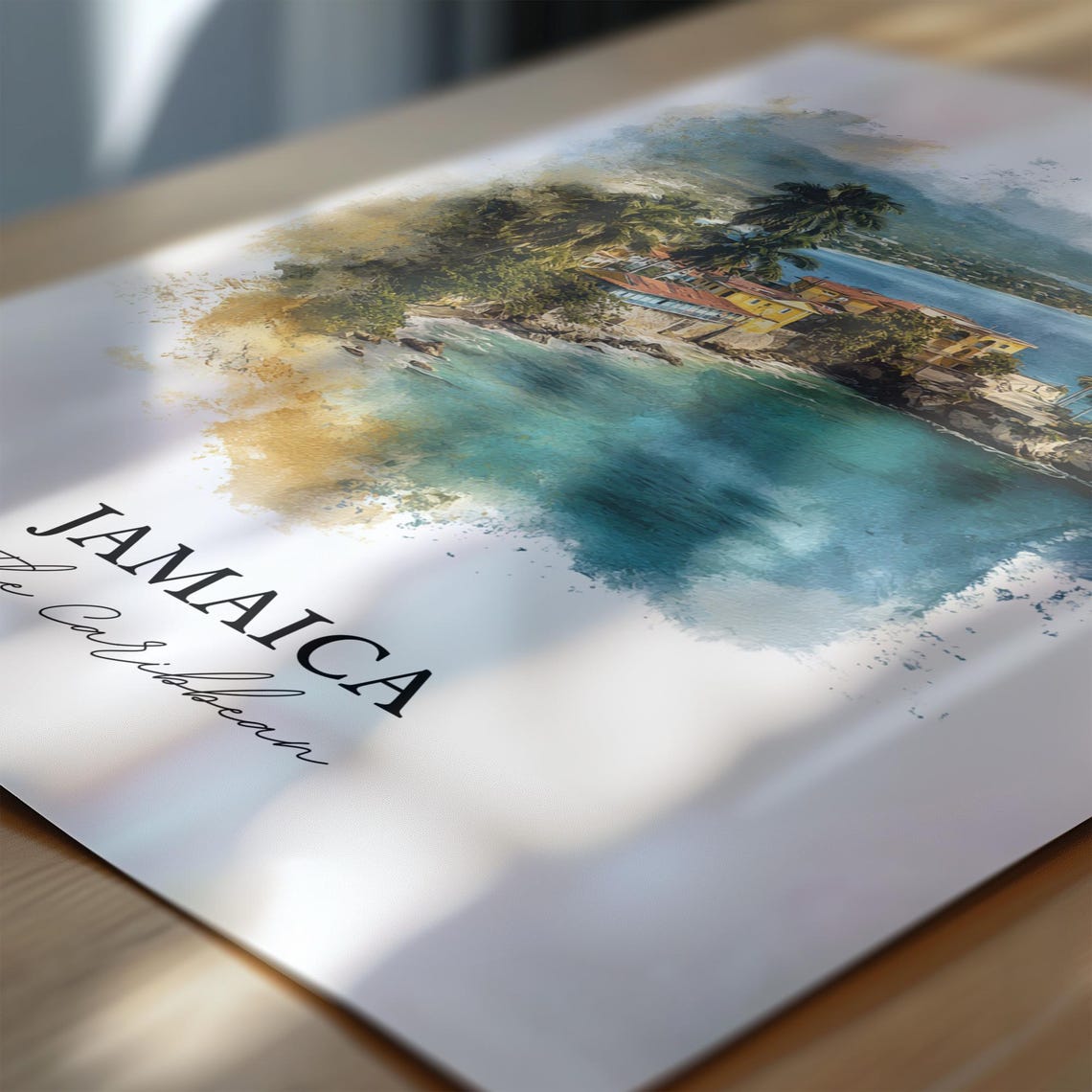 Jamaica Caribbean Tropical Coastline Cliffside Watercolor Poster - Image 6