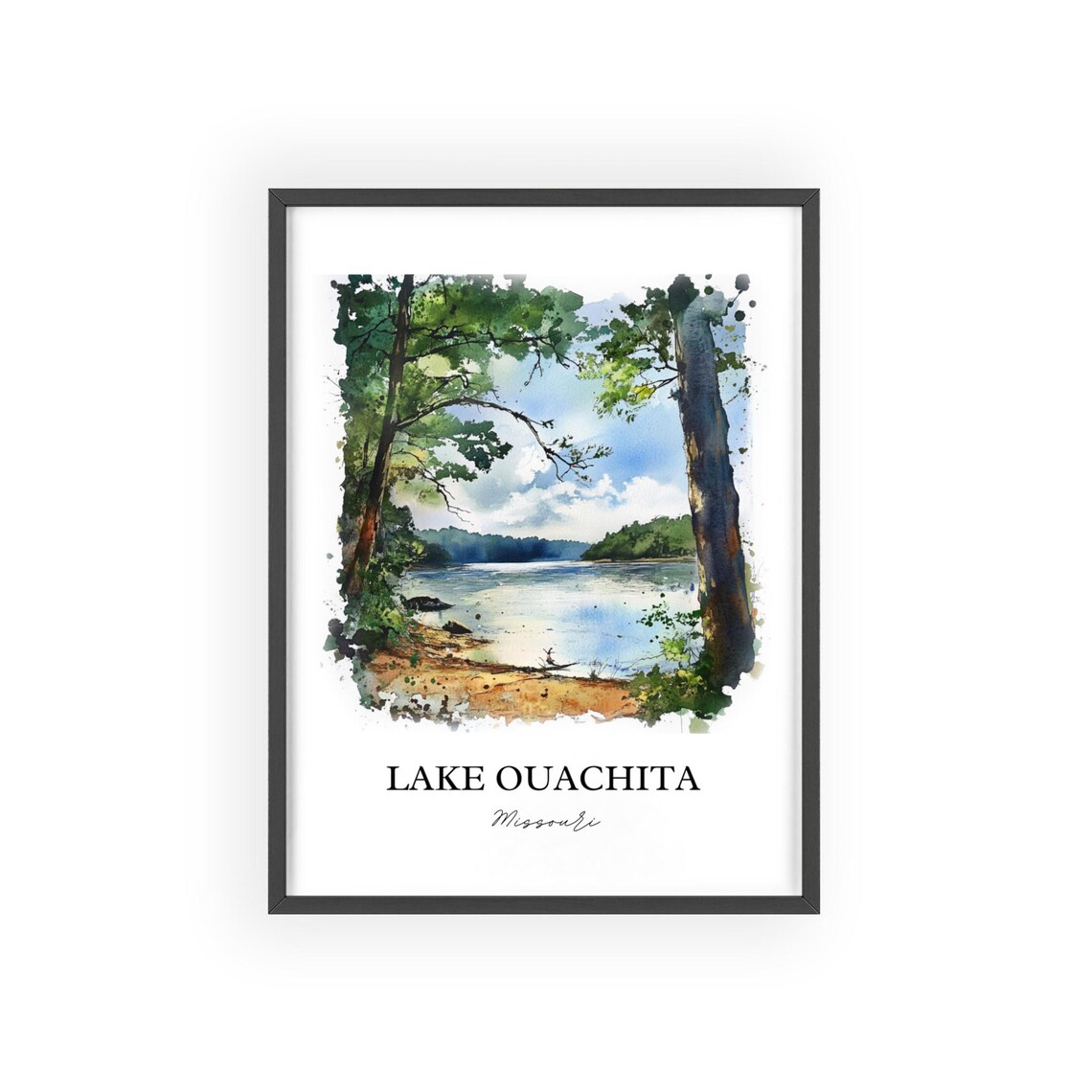 Lake Ouachita Missouri Tall Pine Trees Lakeside Watercolor Poster - Image 3