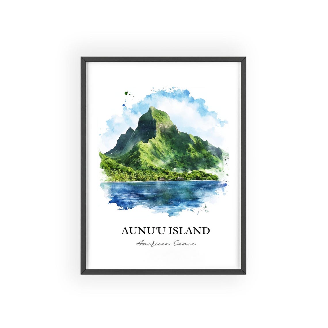 Aunuu Island American Samoa Volcanic Peak Lagoon Watercolor Poster - Image 2