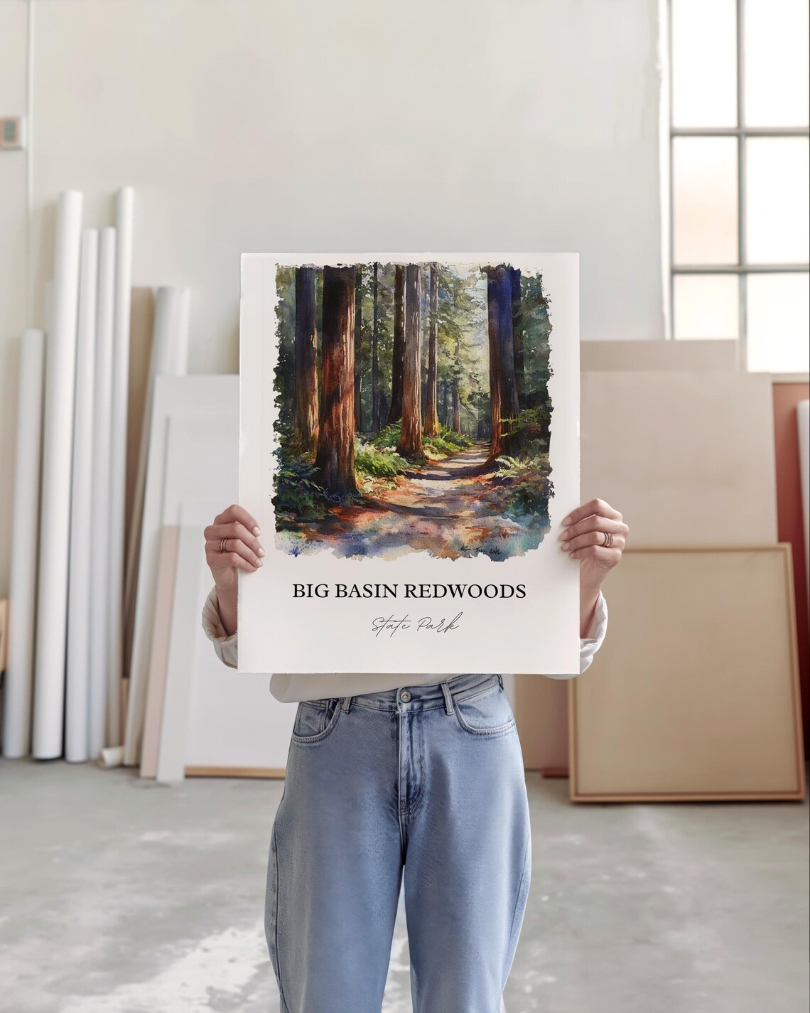 Big Basin Redwoods California Forest Trail Watercolor Travel Poster - Image 4
