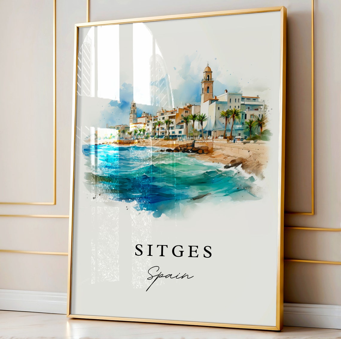 Sitges Spain Travel Poster, Custom Text Art Print - Image 4