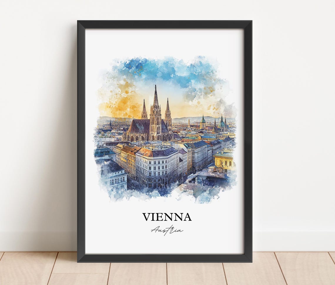 Vienna Watercolor Skyline Travel Poster, Austria - Image 5