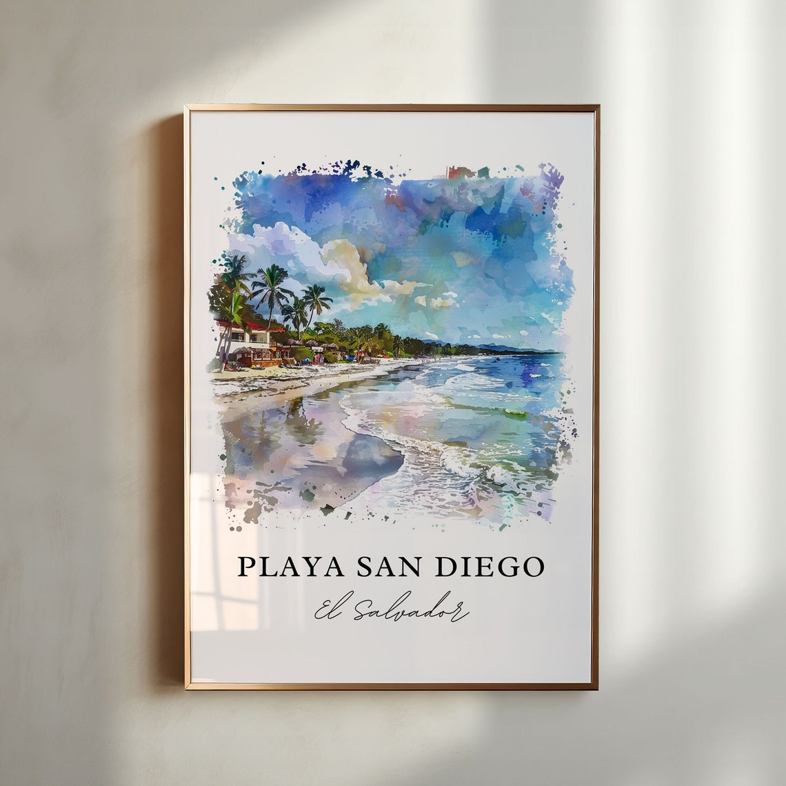 Playa San Diego Art El Salvador Beach Print El Salvador Watercolor Playa San Diego Gift Travel Print Travel Poster Housewarming Gift