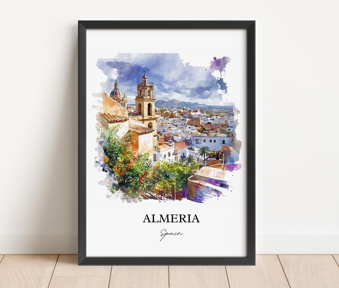 Almeria Spain Cathedral Whitewashed Town Watercolor Travel Poster - Image 2