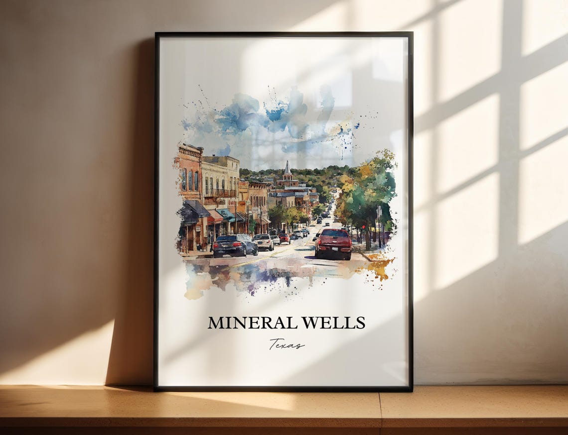 Mineral Wells Texas Historic Downtown Watercolor Travel Gift Poster