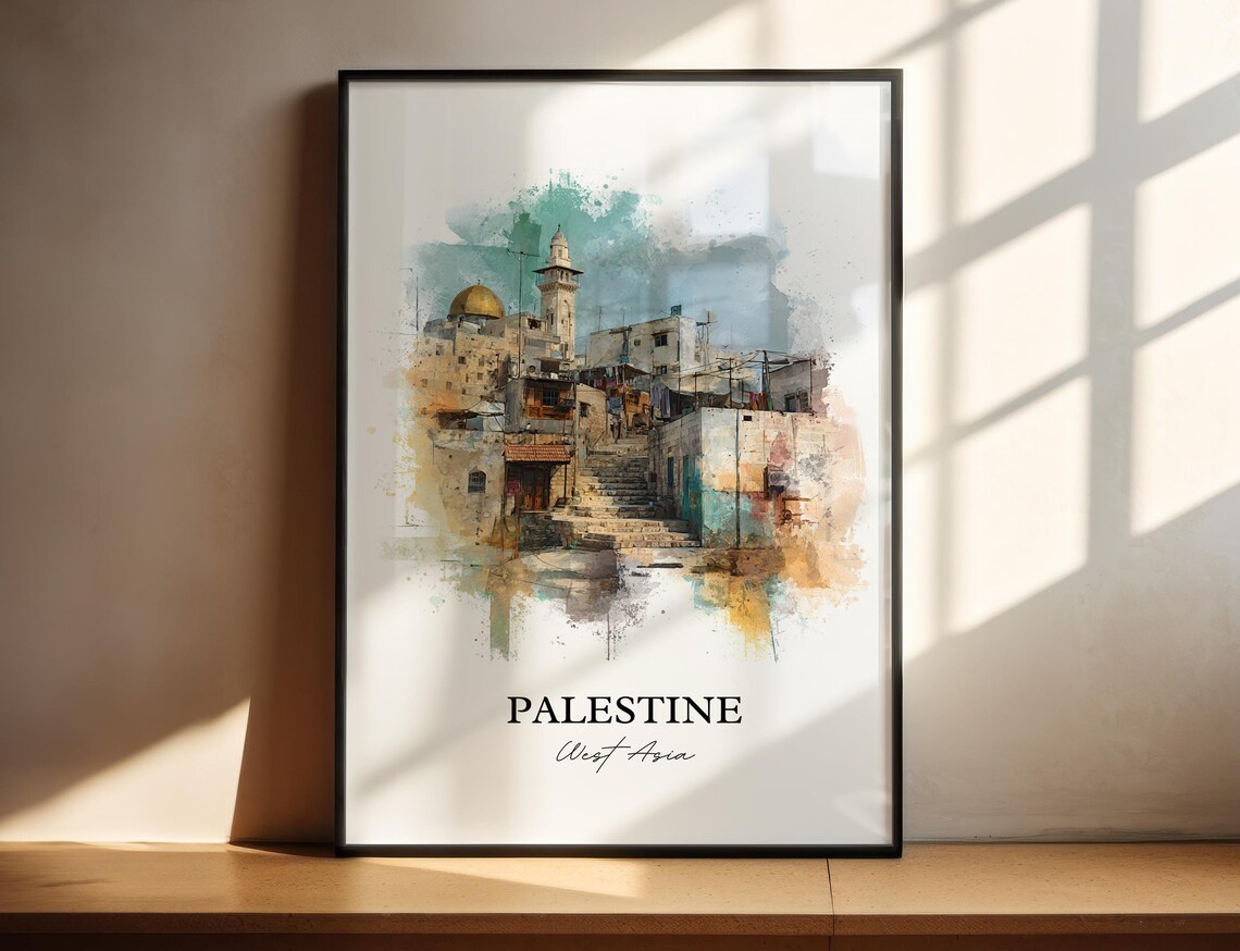 Palestine West Asia Watercolor Old Stone Street Dome Travel Poster