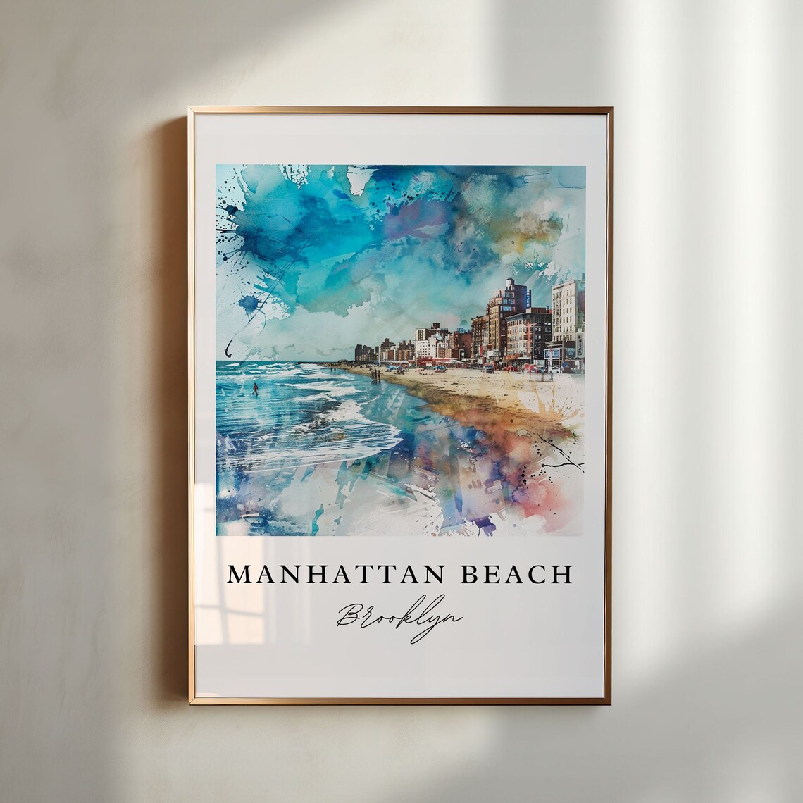 Manhattan Beach Brooklyn New York Watercolor Beachfront Poster