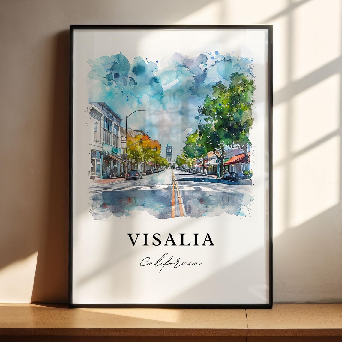 Visalia California Historic Downtown Street Watercolor City Art Poster - Image 4