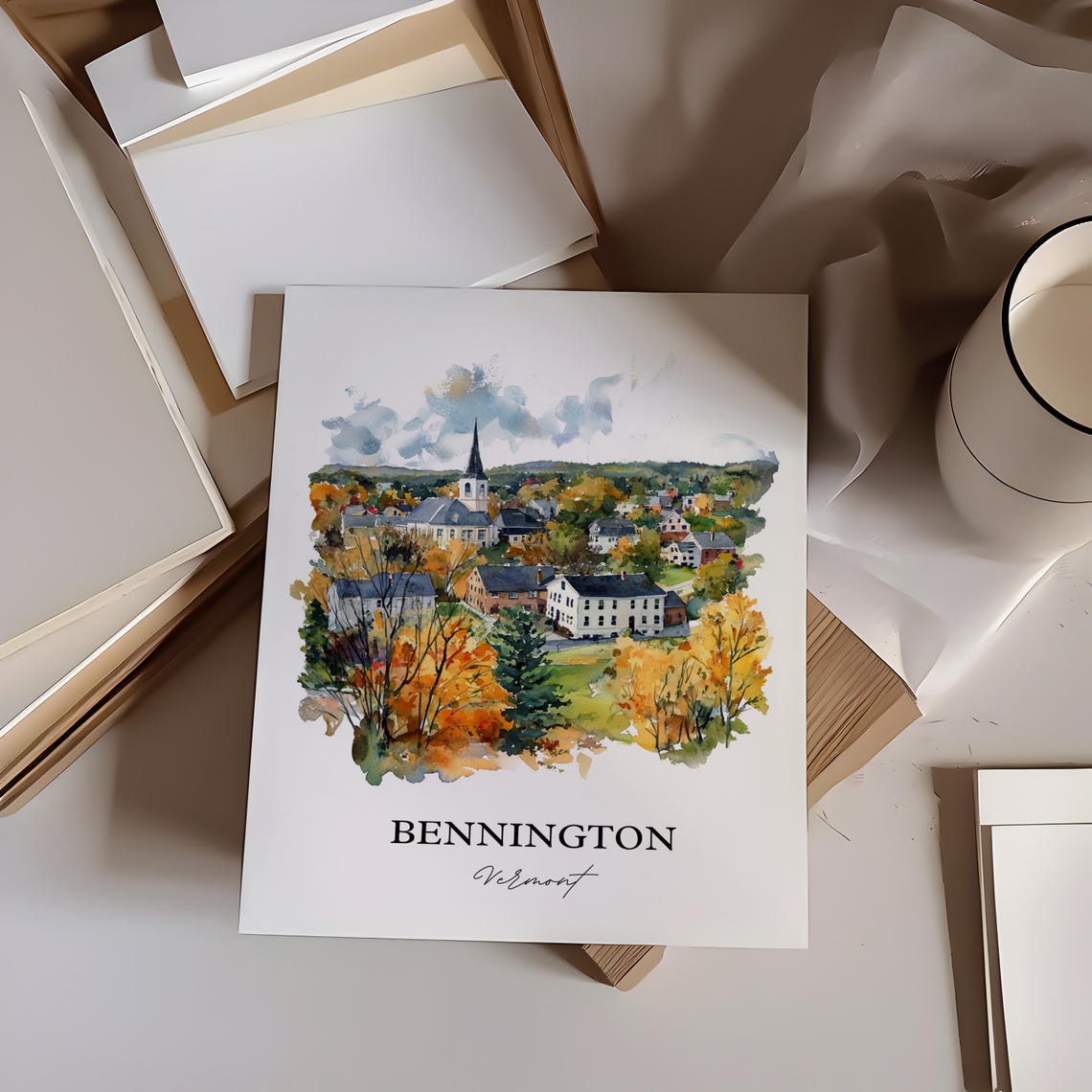 Bennington Vermont Fall Foliage New England Town Watercolor Art Poster - Image 4