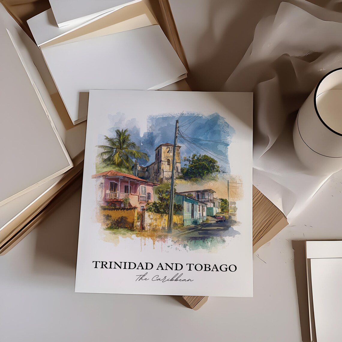 Trinidad and Tobago Caribbean Colonial Town Watercolor Poster - Image 3