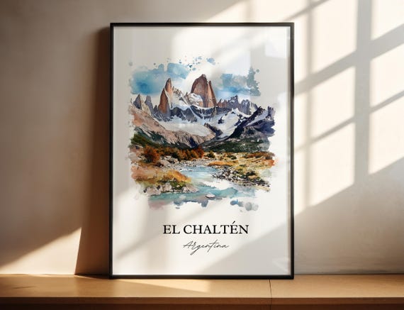 El Chaltn Wall Art Los Glaciares Park Print Argentina Watercolor Gift Travel Poster Housewarming