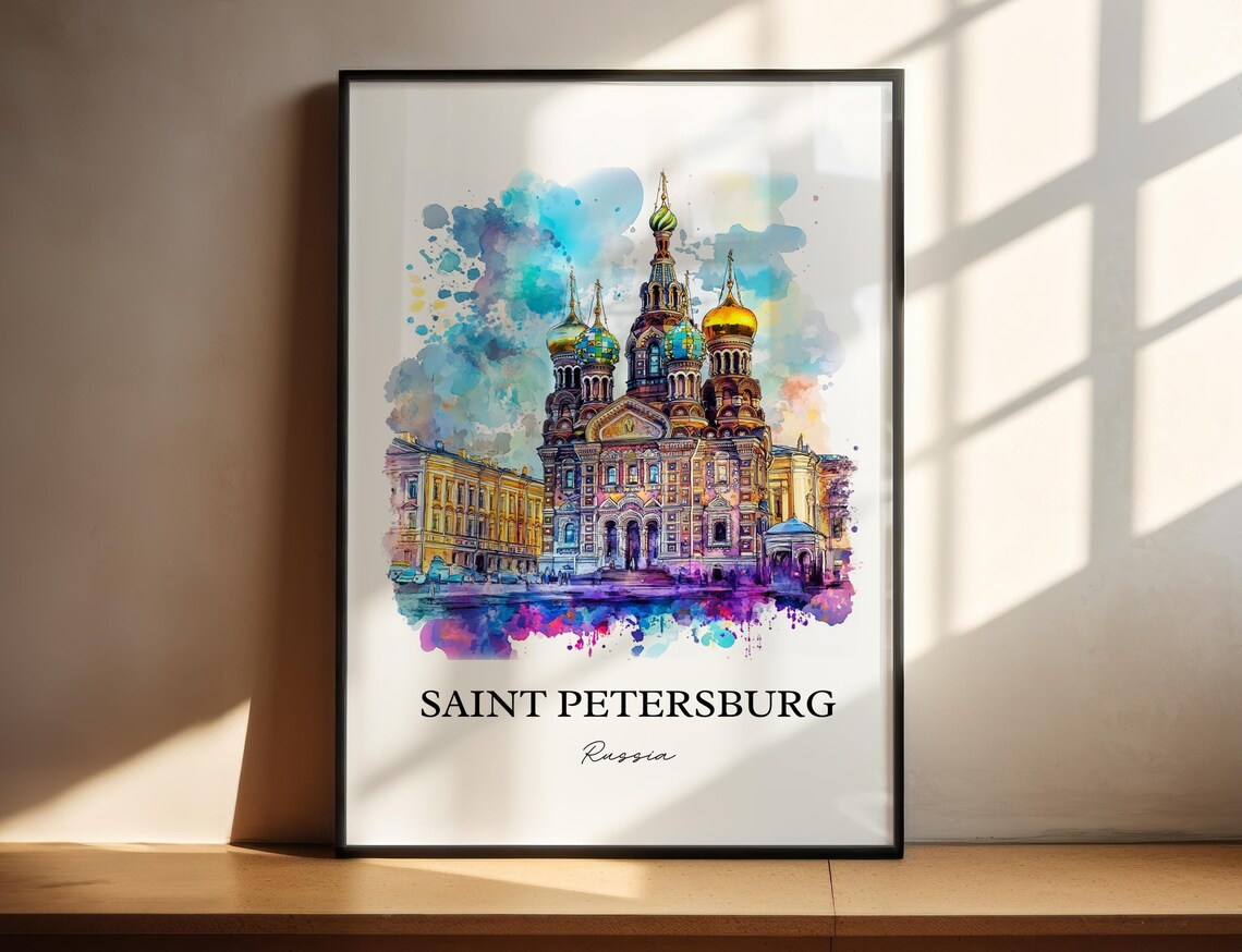 Saint Petersburg Russia Church Spilled Blood Watercolor City Poster
