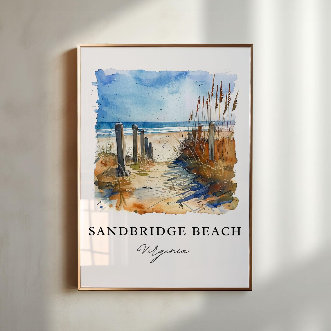 Sandbridge Beach Virginia Watercolor Dune Path to Ocean Poster