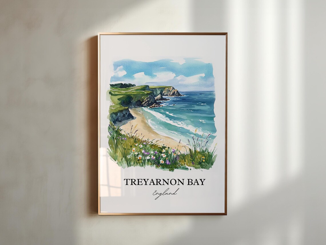 Treyarnon Bay England Watercolor Coastal Beach Travel Poster - Image 4