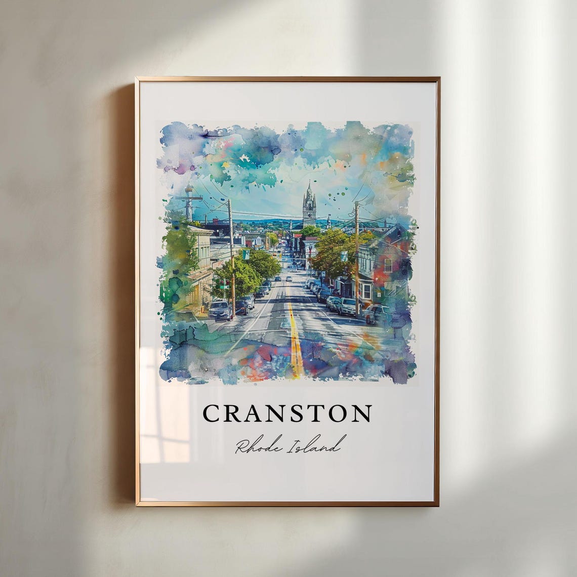 Cranston Rhode Island Downtown Street Watercolor Hometown Poster - Image 4