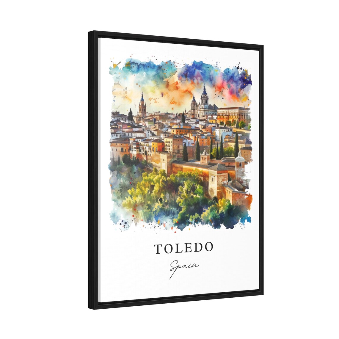 Toledo Spain Historic Cityscape Cathedral Watercolor Castle Poster - Image 2